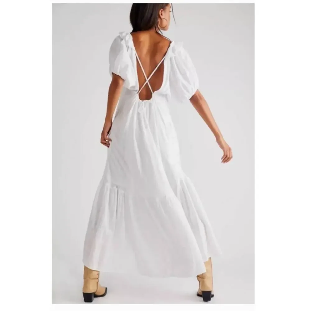 New Free People Kaylyn Midi Dress Free-est $108 SMALL Ivory Ethereal Billowy